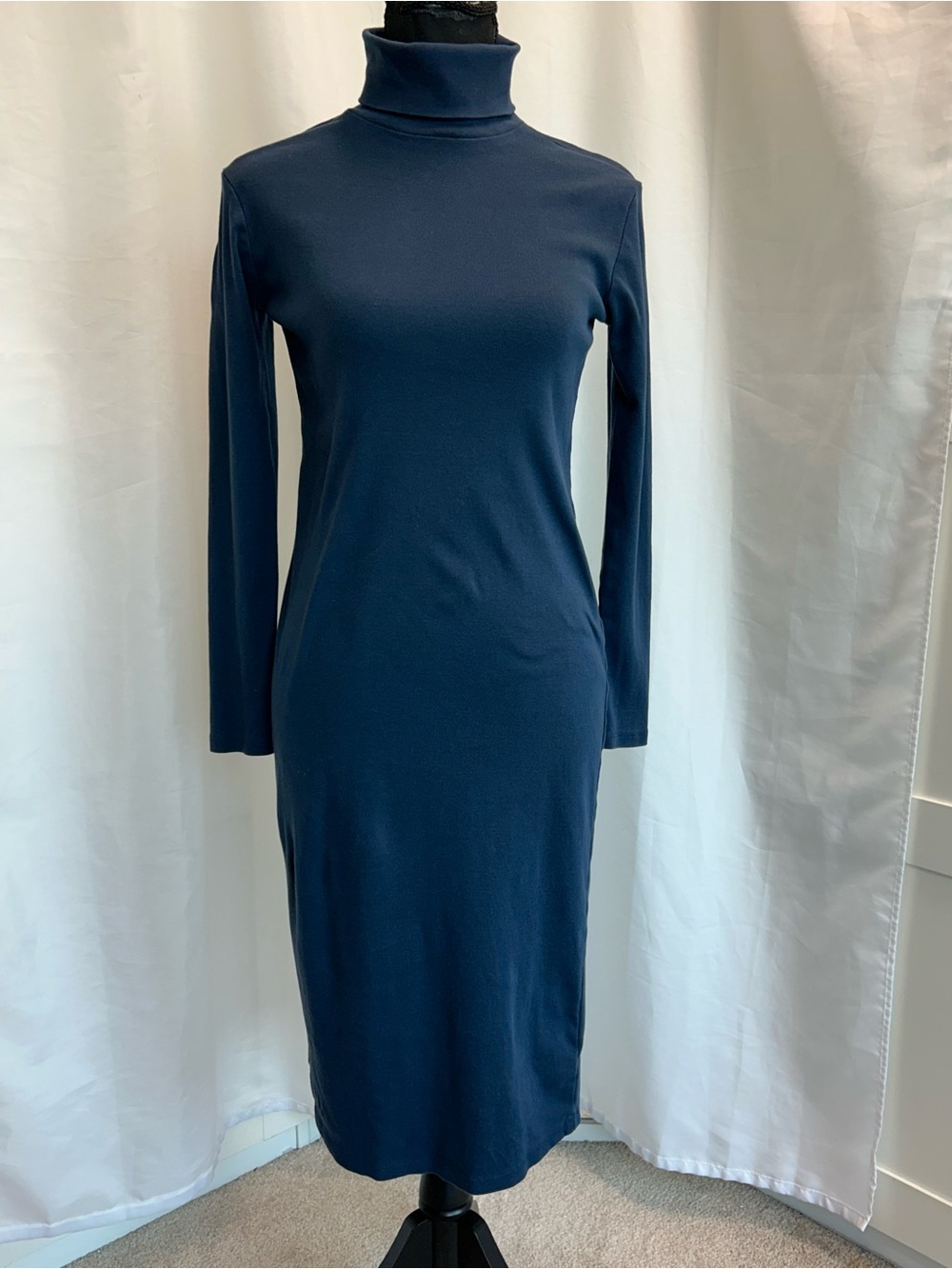Joe Fresh Navy Blue Cotton Turtleneck Long Sleeve Midi Dress Size Small - Picture 2 of 11
